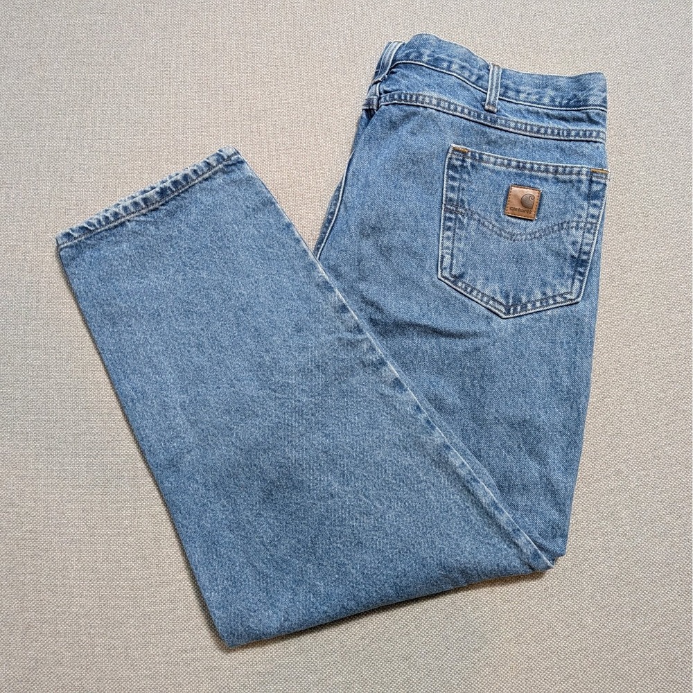 Carhartt B17 STW Mens 40x30 Blue Relaxed Fit Straight Denim Workwear Jeans